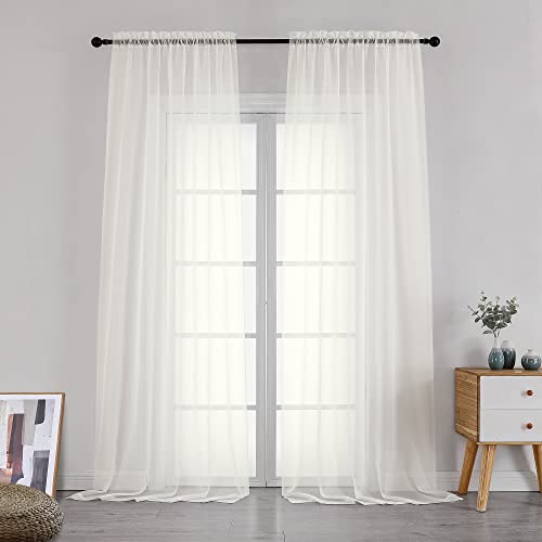Image of Simplebrand Ivory Sheer Curtains 108 Inches Long, Extra Long Rod Pocket Solid Color Window Sheer Curtain Panels, Elegant Curtains & Drapes for Living Room, Bedroom 2 Panels (Ivory, 42 inch W x 108 inch L)