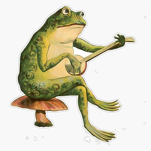 Melancholic Vintage Frog Playing Banjo On Mushroom Toadstool - Cottagecore Toad Banjo Player - Goblincore Animal Play Guitar - Witchcraft Froggy On Boletus Fungi - Edgy Grunge Emo Style Sticker Vinyl Waterproof Sticker Decal Car Laptop Wall Window Bumper Sticker 5
