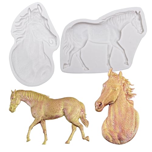 Horse Resin Mold Horse Head Shaped Cake Molds Running Horses Silicone Chocolate Mold for Resin Casting Cake Decorating Fondant Candy Cupcake Topper Gum Paste Polymer Clay Set Of 2