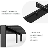 Zinus Kai Bettgestell 90 x 200 cm mit Bambus Kopfteil - Metallbett 90x200 mit Metall-Lattenrost - 80 cm Hohe Plattform mit Freiraum Darunter - Kein Boxspringbett Erforderlich - Schwarz/Braun