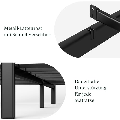 Zinus Kai Bettgestell 90 x 200 cm mit Bambus Kopfteil - Metallbett 90x200 mit Metall-Lattenrost - 80 cm Hohe Plattform mit Freiraum Darunter - Kein Boxspringbett Erforderlich - Schwarz/Braun