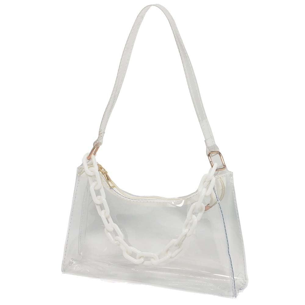 TOKYO-T Clear Stadium Bags for Women White Fluorescent Purse Shoulder Chain Approved