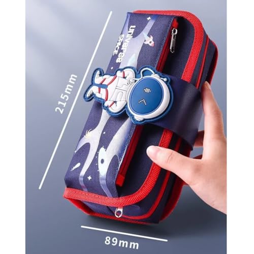 Image of Storio Space Astronaut Pencil Case Large Capacity Pen Bag,Cute Cartoon Stationery Organizer Detachable Zipper Pen Pouch,Polyester Storage Box for Boys Girls Teen Student - Multicolor