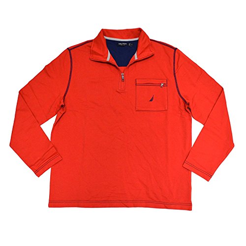 Nautica Mens Half Zip Mock Neck Sweatshirt, Red, Medium
