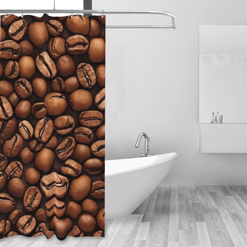 Rideau de douche imperméable avec 12 crochets et motif grains de café torréfiés