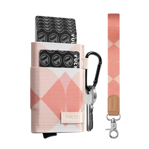 VULKIT Slim Wallet for Men and Women, Pop up Credit Card holder Metal Case RFID Blocking with Keychain Wristlet