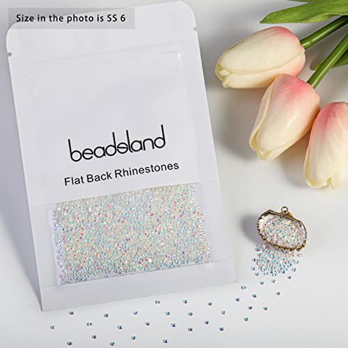 Image of Beadsland 2880pcs Flat Back Crystal Rhinestones Round Gems for Nail Art and Craft Glue Fix, Transparent AB,SS6,1.9-2.1mm