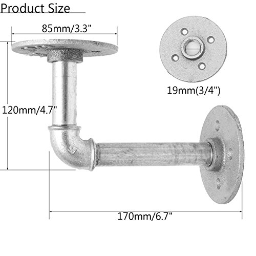 2Pcs Ferro Tubo Mensola Staffe Argento Industriale Acciaio Supporto Home Decor Fai Da Te