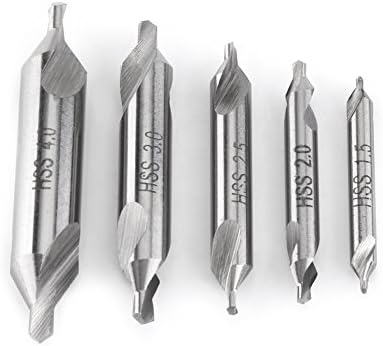 High Speed Steel Center Drill Bit Set, 5pcs Durable 1.5/2/2.5/3/4mm Center Drill Bit, Lathe Bit Mill Tooling Set for Woodworking Door Window Cabinet Total