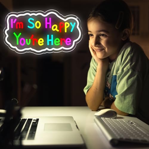 Image of I'm So Happy You're Here Neon Signs Welcom LED Neon Light Wall Decor for Classroom,Kids Room,Business,Party,GIft Art for Boys Girls Kids,Friends,Family-17.75x8.7 IN-USB Powered-Acrylic