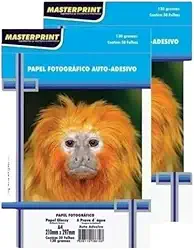 Masterprint Papel Fotográfico Adesivo A4, 130g, Glossy, Branco, 100 Folhas