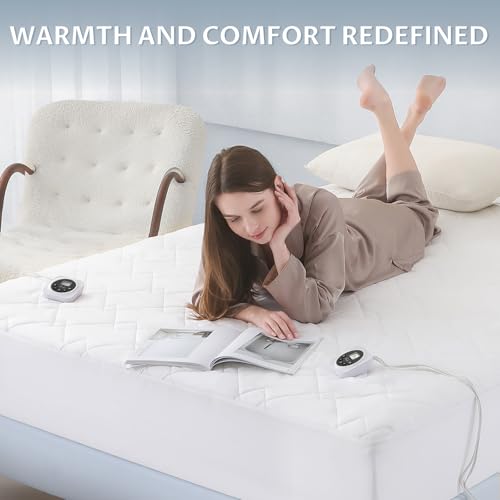 King Size Electric Heated Mattress Pad - Quilted Bed Warmer with Memory & Preheat Functions, 12 Heat Settings Dual Control for 1-12 Hours Auto Off, Lighted Button