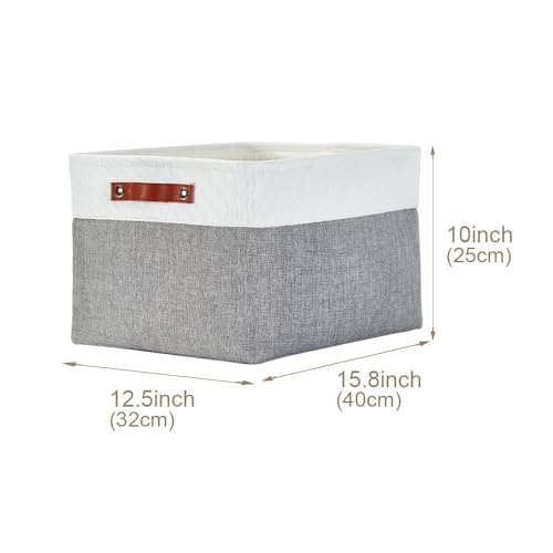 Image of DECOMOMO Foldable Storage Bin | Collapsible Sturdy Cationic Fabric Storage Basket Cube W /Handles for Organizing Shelf Nursery Home Closet (Grey and White, Extra Large - 15.8 x 12.5 x 10-4 Pack)
