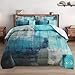 Queen Size Comforter Set with 2 Pillowcases, Painting Contemporary Teal Turquoise Grey Soft Bedding Set for Kids and Adults Bedroom Bed Decor