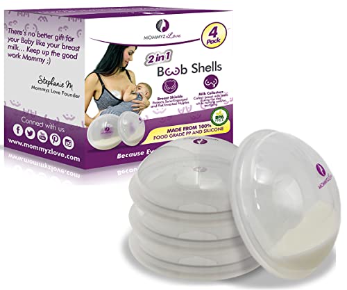 Image of Breast Shell & Milk Catcher for Breastfeeding Relief (2 in 1) Protect Cracked, Sore, Engorged Nipples & Collect Breast Milk Leaks During The Day, While Nursing or Pumping (4 Pack)