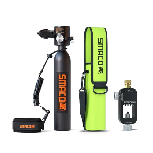 SMACO S300 Plus Mini Scuba Tank 0.5L Lung Air Tank Portable Mini Diving Tank Reusable Pony Bottle up to 10 Minutes Dive Time Backup Diving Oxygen Cylinder for Underwater Exploration Rescue