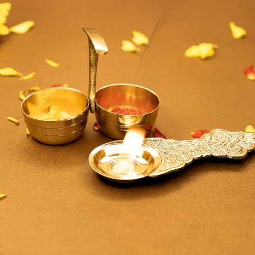 Ekhasa Pure Brass Kapoor Stand and Haldi Kumkum Holder for Pooja thumbnail 9