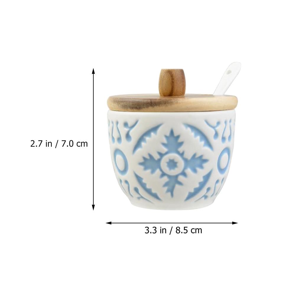 Cabilock 1 Lot de Pot à sel en céramique avec cuillère et Couvercle, récipient à épices, boîte à Sucre, Pot à sel, boîte en céramique pour la Cuisine, la Maison