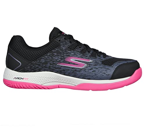 Skechers Women's Viper Court-Athletic Indoor Outdoor Pickleball Shoes With Arch Fit Support Sneakers, Black/Pink, 8.5 #TOP3
