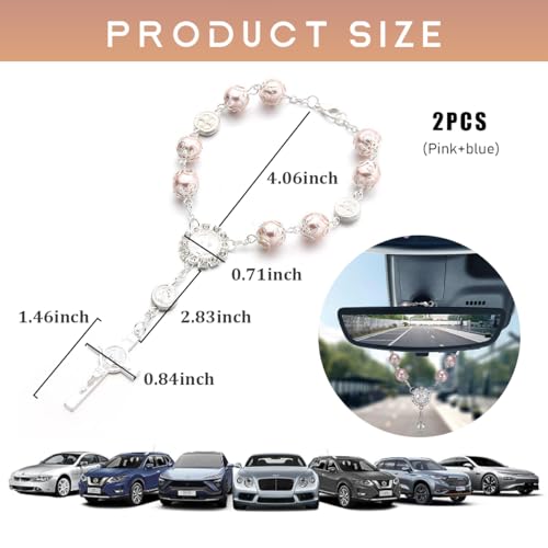 image for Ohleats Car Rosary for Rearview Mirror, Personalized Rear View Cross B