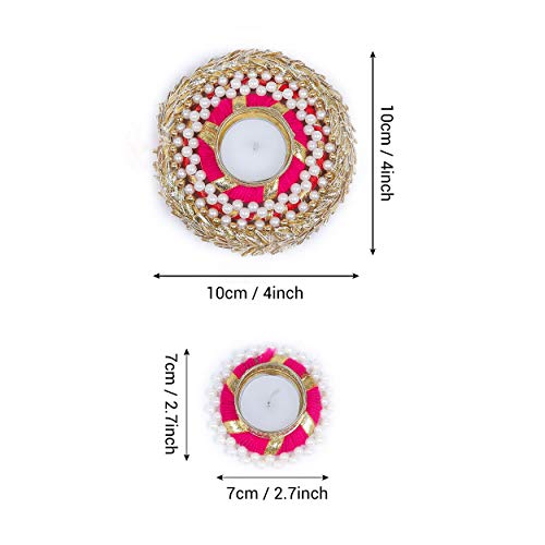Tied Ribbons Decorative Floral Tealight Candle Holder Set For Home Decor(1 Big,4 Small) Votive Candle Holders Vintage Home Decor Centerpiece Tabletop Decorative Tea Light Candle Indian Handicrafts #TOP5