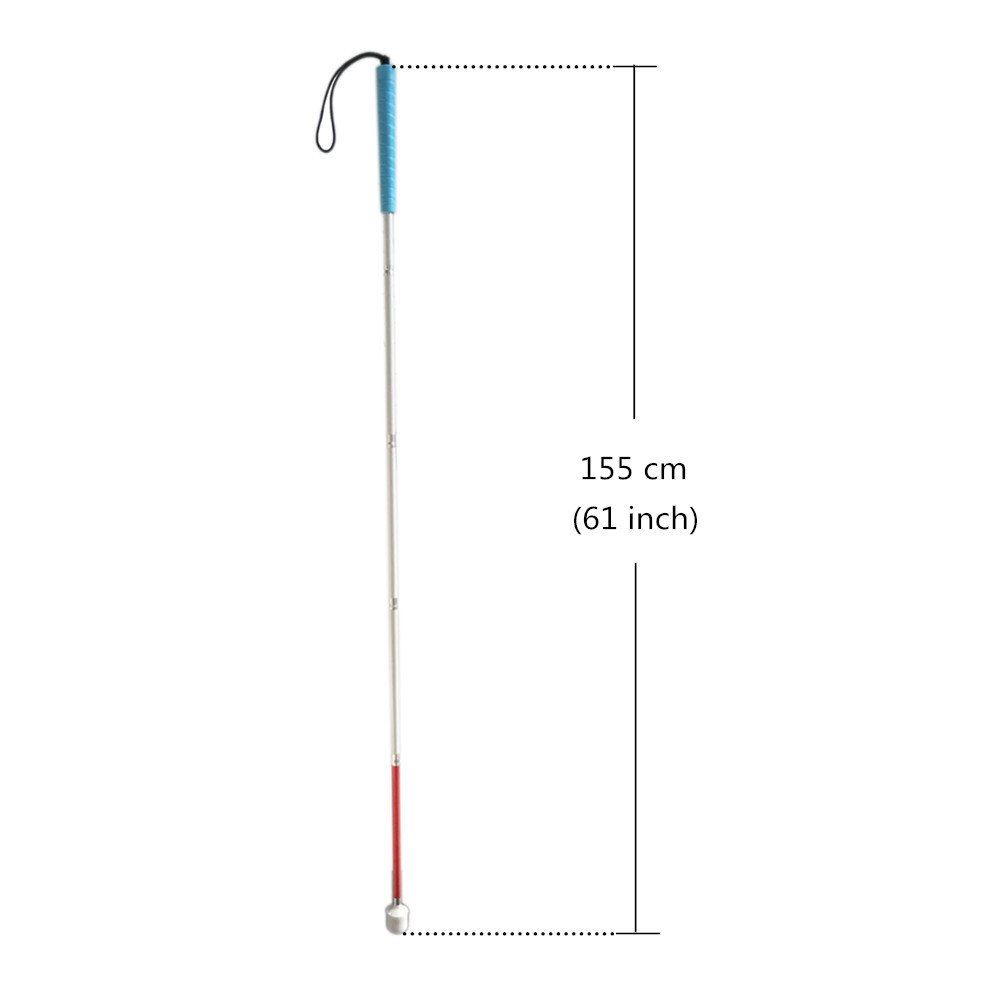 Alluminio Bastone Bianco Pieghevole per Non Vedenti 5 Sezioni e Punta Roller (155 cm (61 Pollici) - Blu Impugnatura)