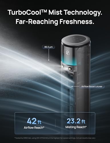 Image of DREO TurboCool Outdoor Misting Fan 711AS, 33 ft /s High Velocity, 12 Speeds, 4 Modes Smart Standing Floor Fan, 150 Customizable Oscillating, 20 dB Quiet DC Motor for Bedroom, Weather Resistant