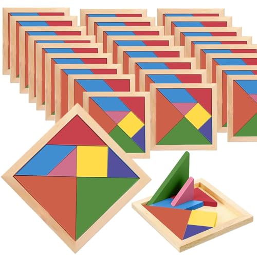 Juego de 24 gadgets Tangram para cumpleaños infantil, regalos de fiesta de cumpleaños infantiles, fantástico juego de rompecabezas, rompecabezas de Tangram, regalos de juguete para niños