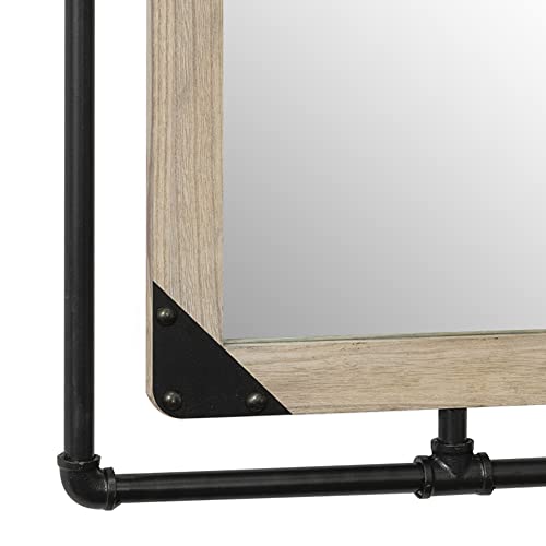 Cogood Rustic Industrial Pipe Mirror - 31.5" Farmhouse Metal Square Decorative Wall Mirror For Bathroom, Living Room, Bedroom, Entrance Wood Frame Mirror, Vertical Or Horizontal Hanging (Black) #TOP3