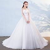 Tamaño: XS,S,M,L,XL Vestido de Novia Top de Tubo de Plumas para Mujer Vestido de Novia Sencillo con Cola de Novia Vestidos de Novia Blancos Vestido de Novia, L-F, blanco, XS