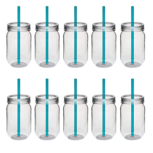 DISCOUNT PROMOS Plastic Mason Jars with Straw Set...
