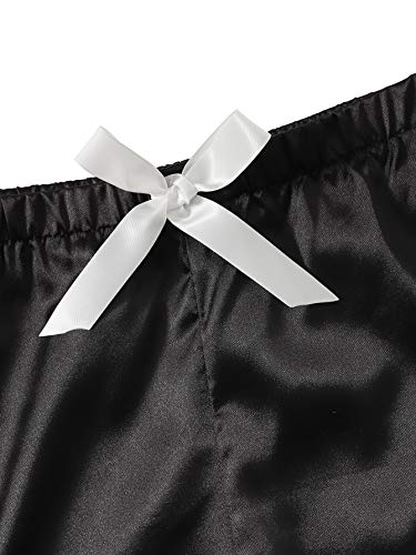 Wdirara Women's Sleepwear Striped Satin Short Sleeve Shirt And Shorts Pajama Set Dull Black S #TOP27