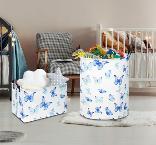Image of NTAOHAMPER Rectangular Blue Butterfly Storage Basket,baptism basket for favors,Collapsible Gift Basket with Handles,Kids Toys /Books Box(Blue Butterfly)