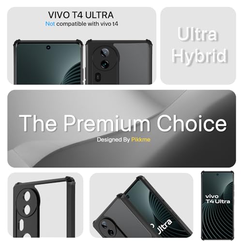 Image of Pikkme Back Cover for Vivo T4 Ultra 5G | Ultra Hyrbid | Full Camera Protection | Raised Edge | Crystal Clear Transparent Bumper Case (Black)
