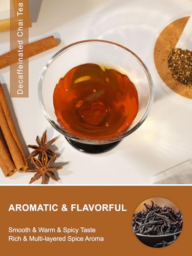 Image of TeeLux Decaf Chai Black Tea, Decaffeinated Black Tea with Cinnamon, Ginger, Cardamom, Star Anise, Robust & Spicy Flavor, 100 Count