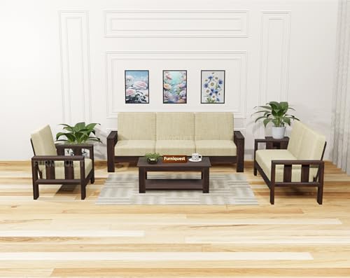 Image of Solid Sheesham Wood 6 Seater Sofa Set for Living Room | Wooden Sofa Set 6 Seater for Living Room 3+2+1 (Walnut Finish)