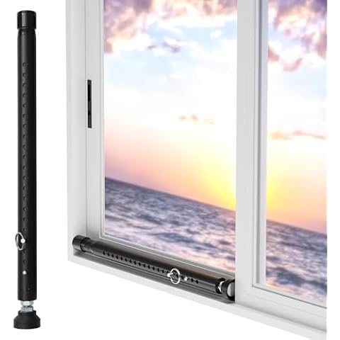 ERVNYNT Sliding Door Security Bar,17-50 Inch Adjustable 1 inch Diameter Window Lock Child Safety Locks for Doors Locking Window Safety Bar Constructed of Sturdy Metal for Home and Patio Door （Black） Cover