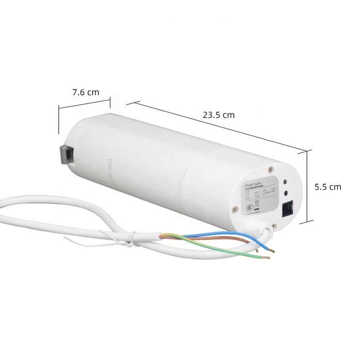 Dimensions of DOOYA DT52E-75W motor: 23.5 cm length, 7.6 cm width, 5.5 cm height