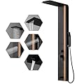 BWE Shower Tower Bathroom Shower Panel System Stainless Steel Multi-Function Shower Panel with Rainfall Waterfall Shower Head Massage Jets Tub Spout, Black