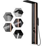 BWE Shower Tower Bathroom Shower Panel System Stainless Steel Multi-Function Shower Panel with Rainfall Waterfall Shower Head Massage Jets Tub Spout, Black