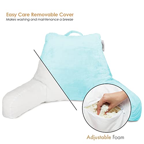 Image of Nestl Reading Pillow with Shredded Memory Foam, Designed for Sitting Up in Bed and Couch, Back and Arms Adjustable Support for Adult & Teens Backrest Pillows for Reading with Washable Cover Light Blue