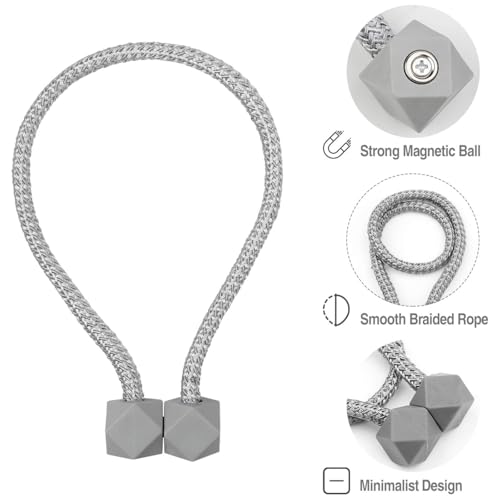 Image of TIED RIBBONS Set of 2 Magnetic Handmade Decorative Curtain Tiebacks Thicker (Grey, 18 Inch) - Twist Rope & Strong Tieback Window Holdbacks Holders for Window Sheer Drapes Indoor Outdoor