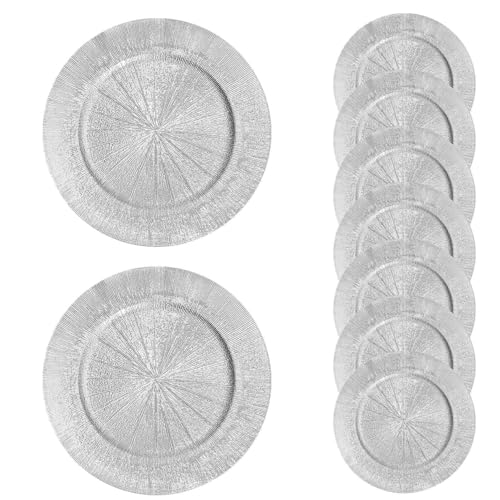 100Pcs Charger Plates Bulk, 13 Inch Silver Charger Plate Pc Wedding Dinner Elegant Reusable for Table Setting Wedding Partys Event Tabletop Setting Decor (Silver)
