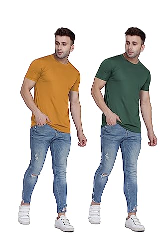Image of TQH Men Dri Fit Polyester Half Sleeve Round Neck Multicolor t Shirts - Combo Set of 2