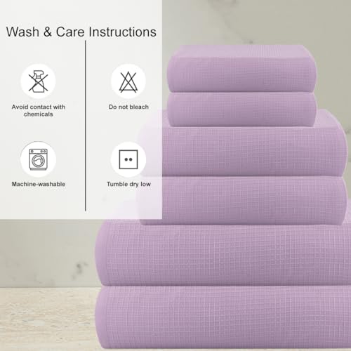 Image of Casa Copenhagen, Egyptian Cotton - Waffle Terry Towel 6 Piece Set, Includes 2 Bath Towels 2 Hand Towels 2 Washcloths - Purple Rose
