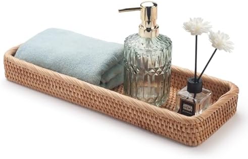 Amazon.com: Rattan Bathroom Vanity Trays Toilet Tank Baskets Long Narrow Hand Towel Storage ...