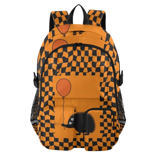 Mochila de viaje grande naranja y negra de puercoespín para niños