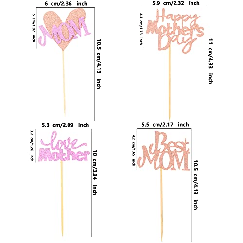 Cotiny 56 Pieces Mother's Day Cupcake Topper Glitter Happy Mother's Day Cake Decoration For Best Mom Love Mother Theme Party Supplies(4 Styles) #TOP1