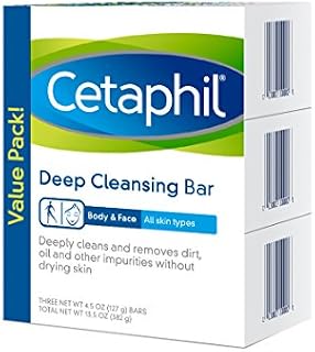 Cetaphil Deep Cleansing Face & Body Bar for All Skin Types, 3 Count