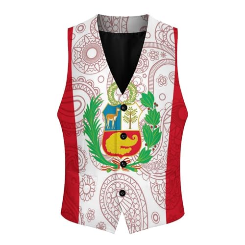 Peruvian Flag Paisley Pattern Novelty Men's Suit Vest Funny Formal Dress Vests Business Waistcoat3